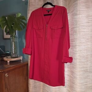 Express Red Zip-Front Shirt Dress